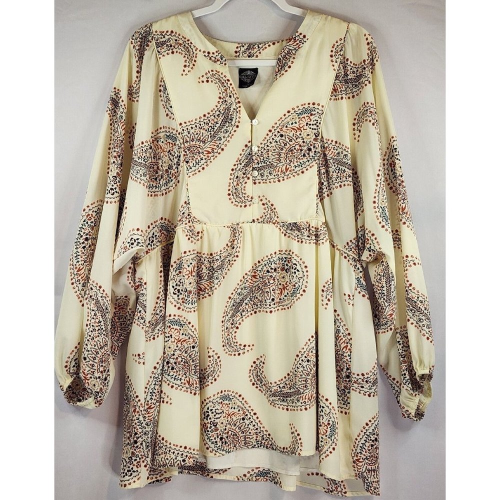 Cal Style Dress Womens Large Cream Paisley Print Balloon Sleeve Tunic Mini